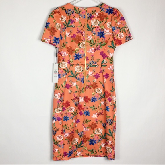 Calvin Klein Orange Floral Scuba Sheath Dress - Picture 2 of 6